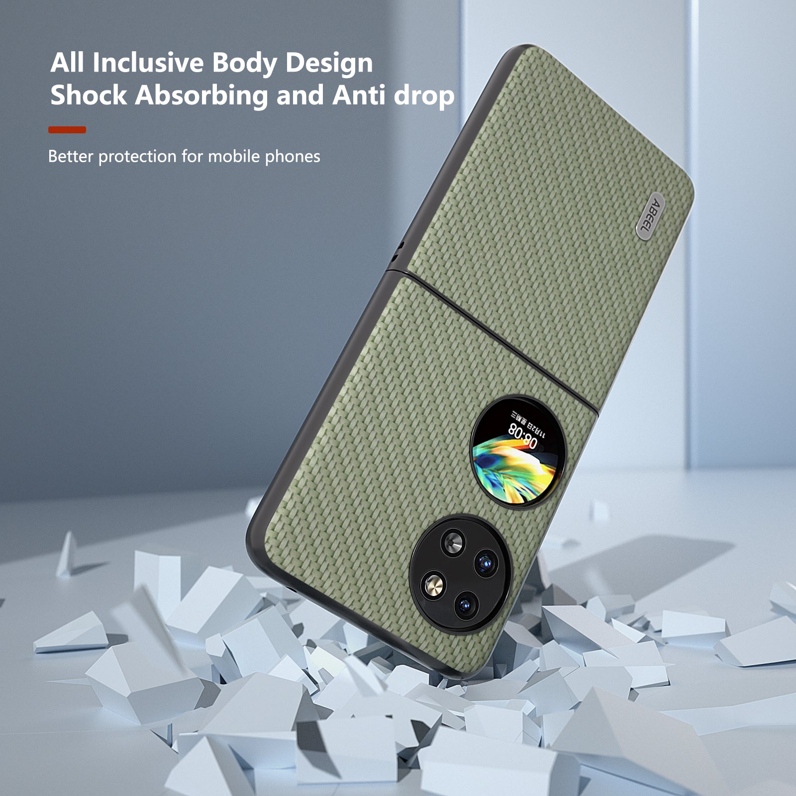 ABEEL For Huawei Pocket 2 Phone Case Carbon Fiber Texture Anti-Scratch - Green ABEEL For Huawei Pocket 2 Phone Case Carbon Fiber Texture Anti-Scratch - Green